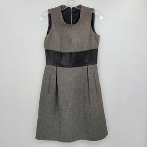 Michael Kors Collection Leather Waist Detail Virgin Wool Black White Dress